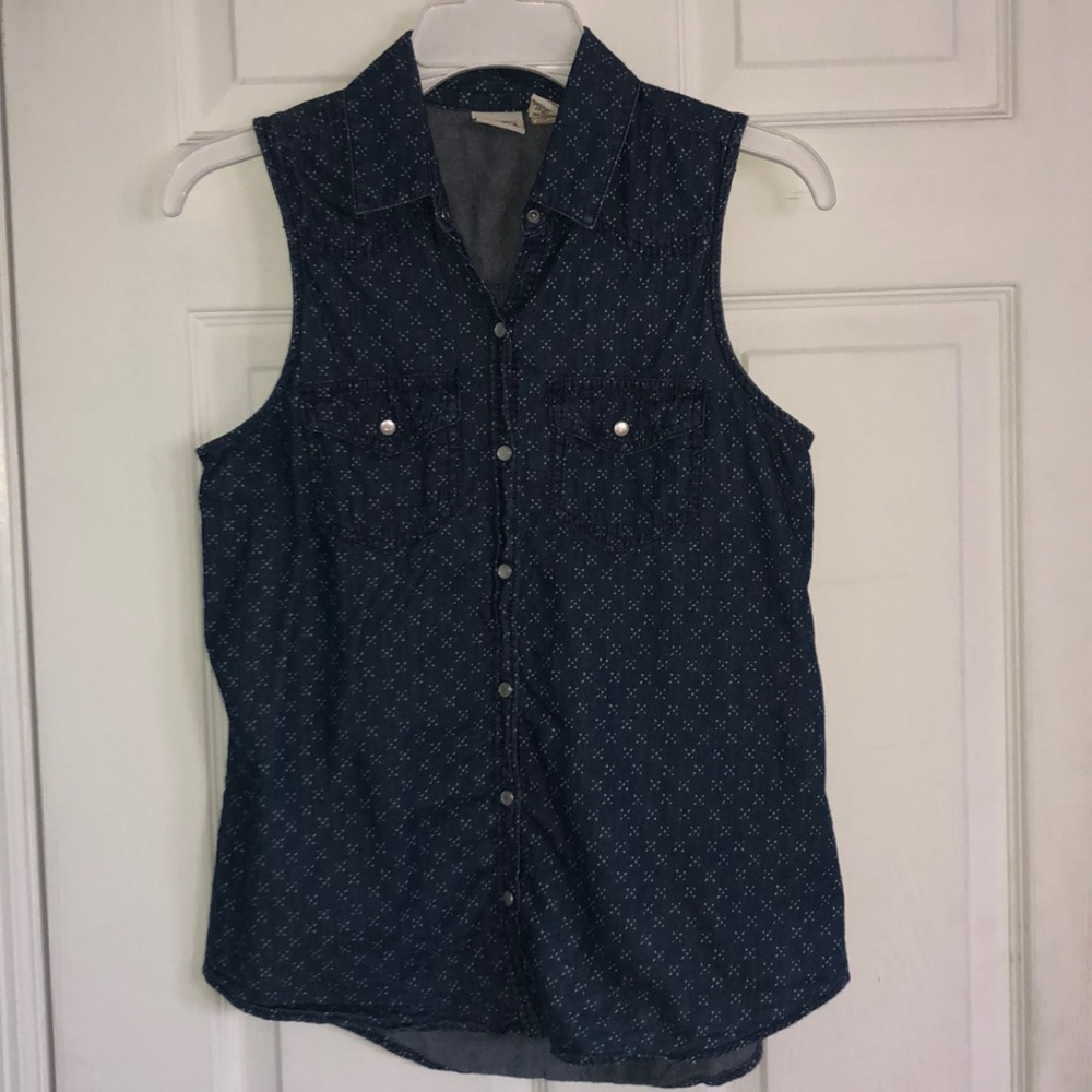 Blue button down tank top